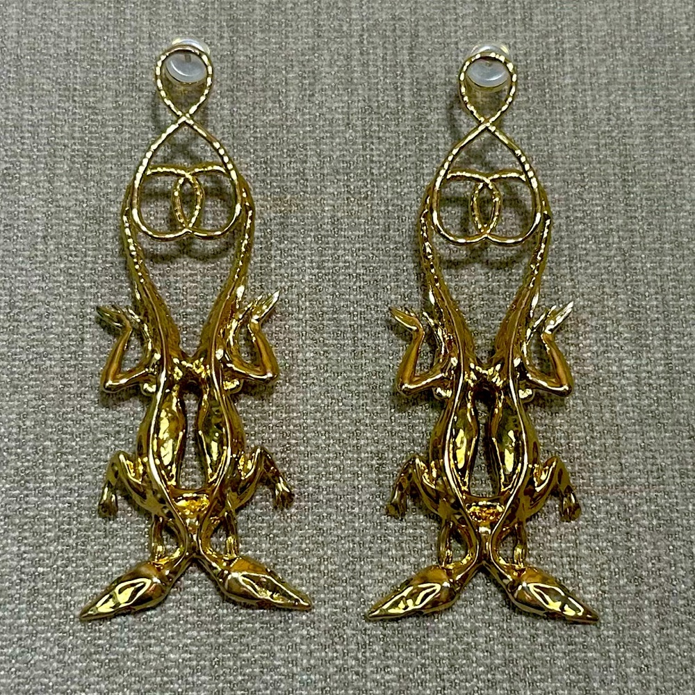 Lizard Earrings 3" Ancient Future Double Grass Lizard Earrings